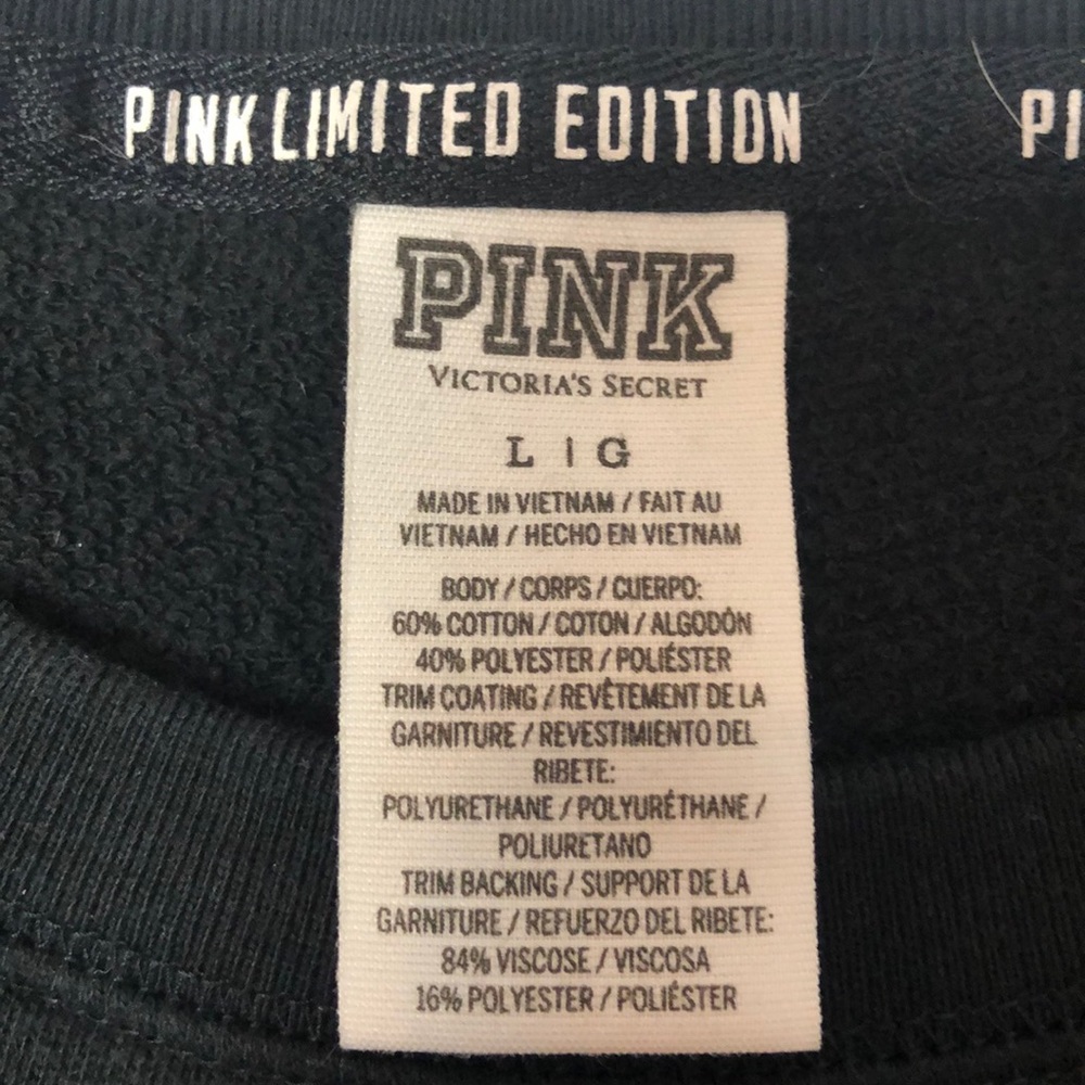 Victoria’s Secret PINK Limited Edition Sweatshirt Collegiate Striped Arm Emblem - Picture 7 of 8